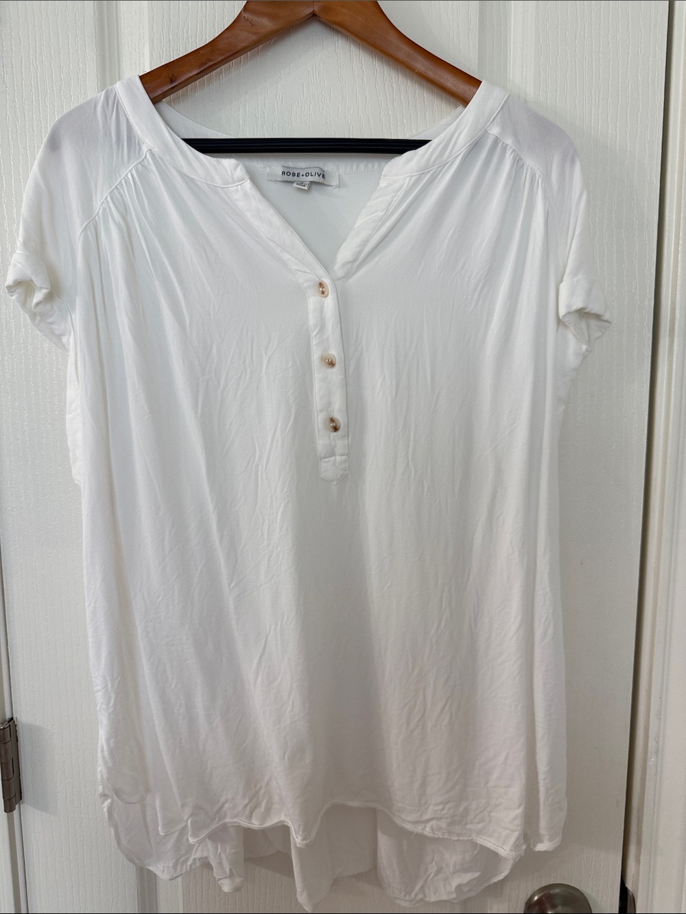 Rose & Olive White Short Sleeve Henley Top